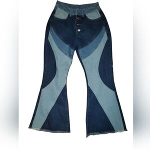 Shein Stylish Two-Tone Flare Jeans